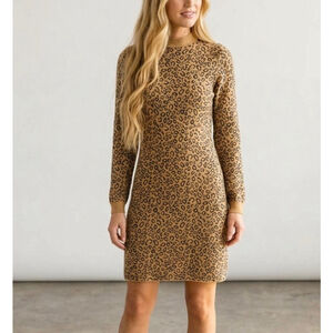 Le Rumi Leopard Print Mini Dress Mock Neck Long Sleeve Size S
